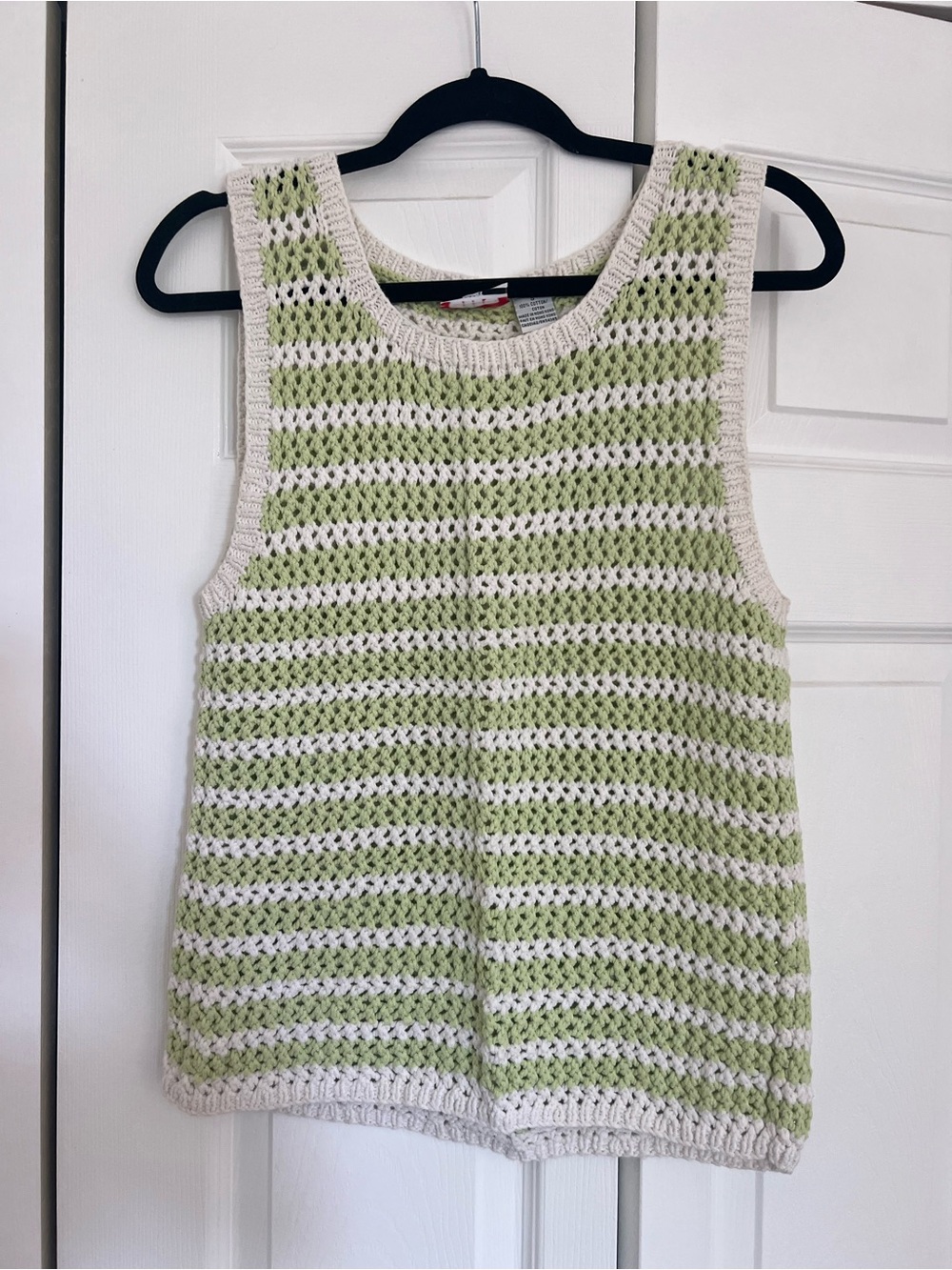 Alia Sport Cream and Light Green Striped Knit Tank